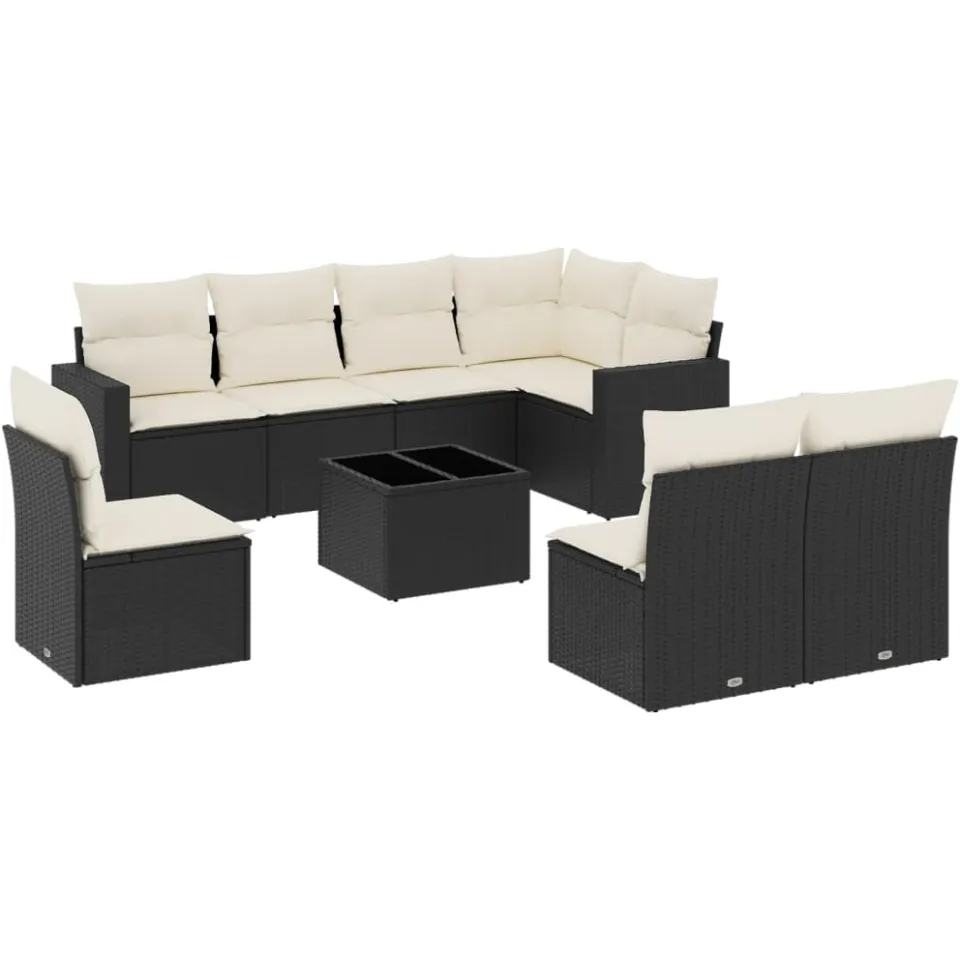 vidaXL 9-delige Loungeset met kussens poly rattan zwart, foto 3