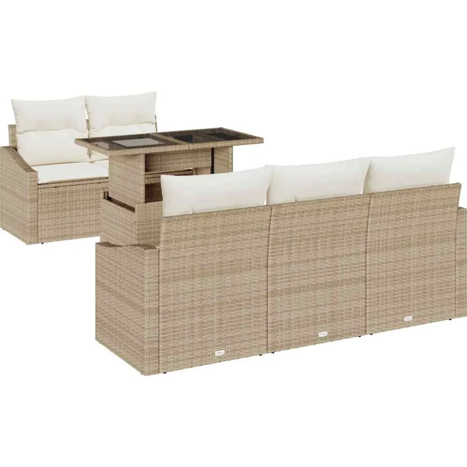 vidaXL Tuin Sofa Set 6 st Beige poly rattan, foto 4
