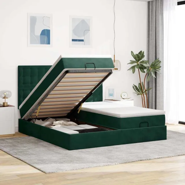 vidaXL Ottoman bed met matrassen en LED's 180x200cm fluweel groen