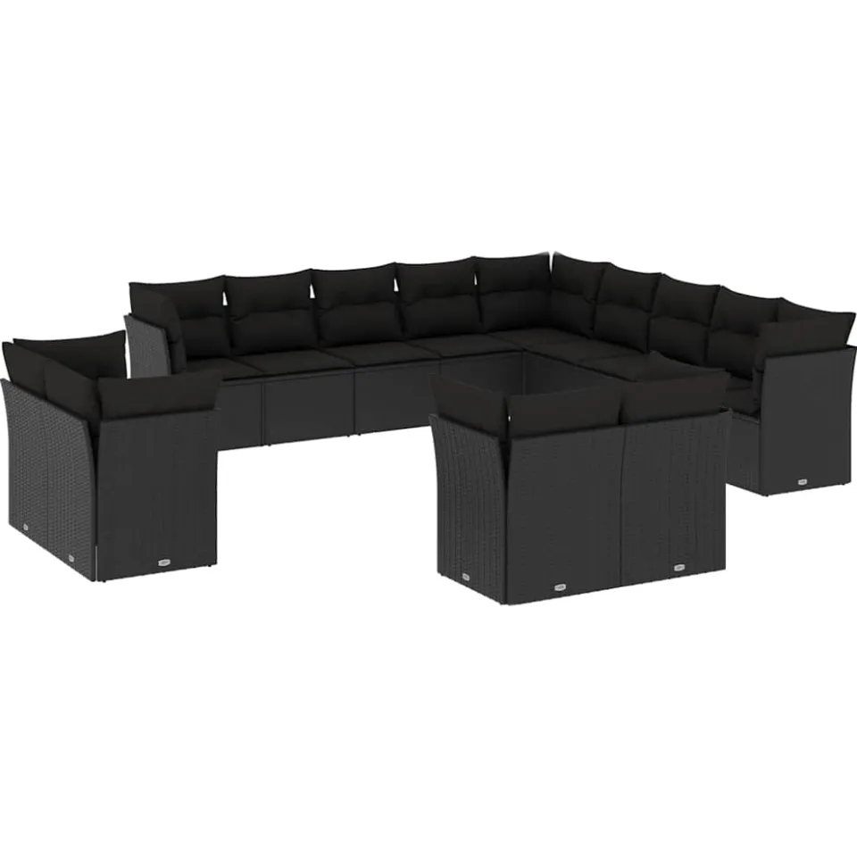 vidaXL 13-delige Loungeset met kussens poly rattan zwart, foto 4