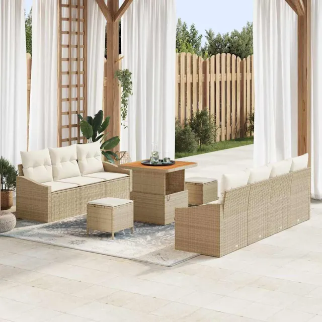 vidaXL Tuinbankenset 10 st Beige poly rattan, foto 2