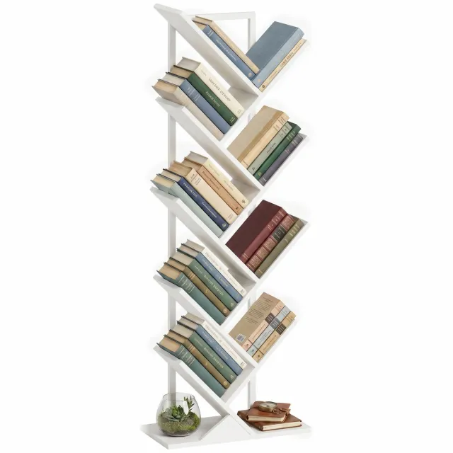 Homcom Boomvormig Boekenrek 9 Lagen - Boekenkast, Opbergrek voor Boeken en Dvd's - Wit