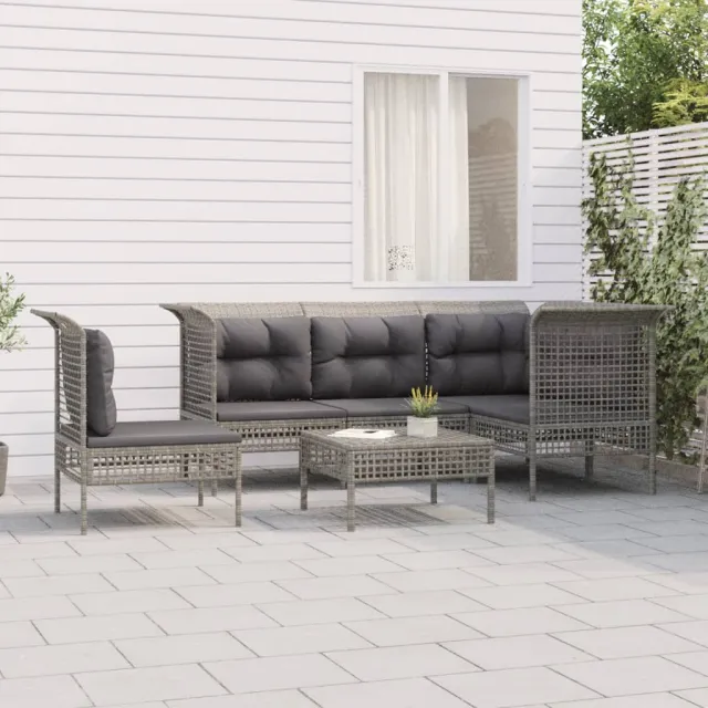 vidaXL 6-delige Loungeset met kussens poly rattan grijs, foto 2