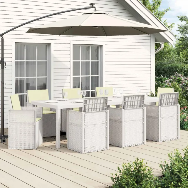 vidaXL Tuin eettafelset 9 st Wit en crèmekleurig PP, foto 2