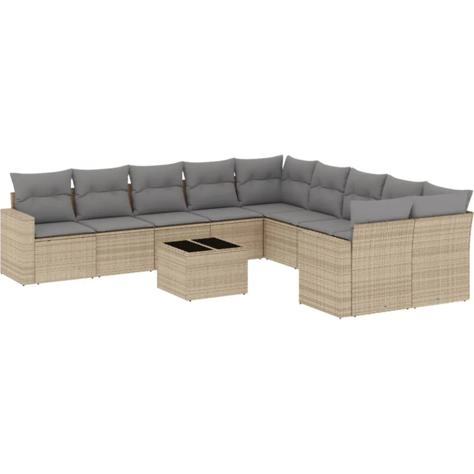 vidaXL 11-delige Tuinset met kussens poly rattan beige, foto 4
