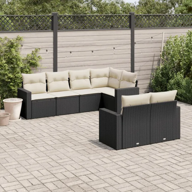 vidaXL 7-delige Loungeset met kussens poly rattan zwart, foto 2