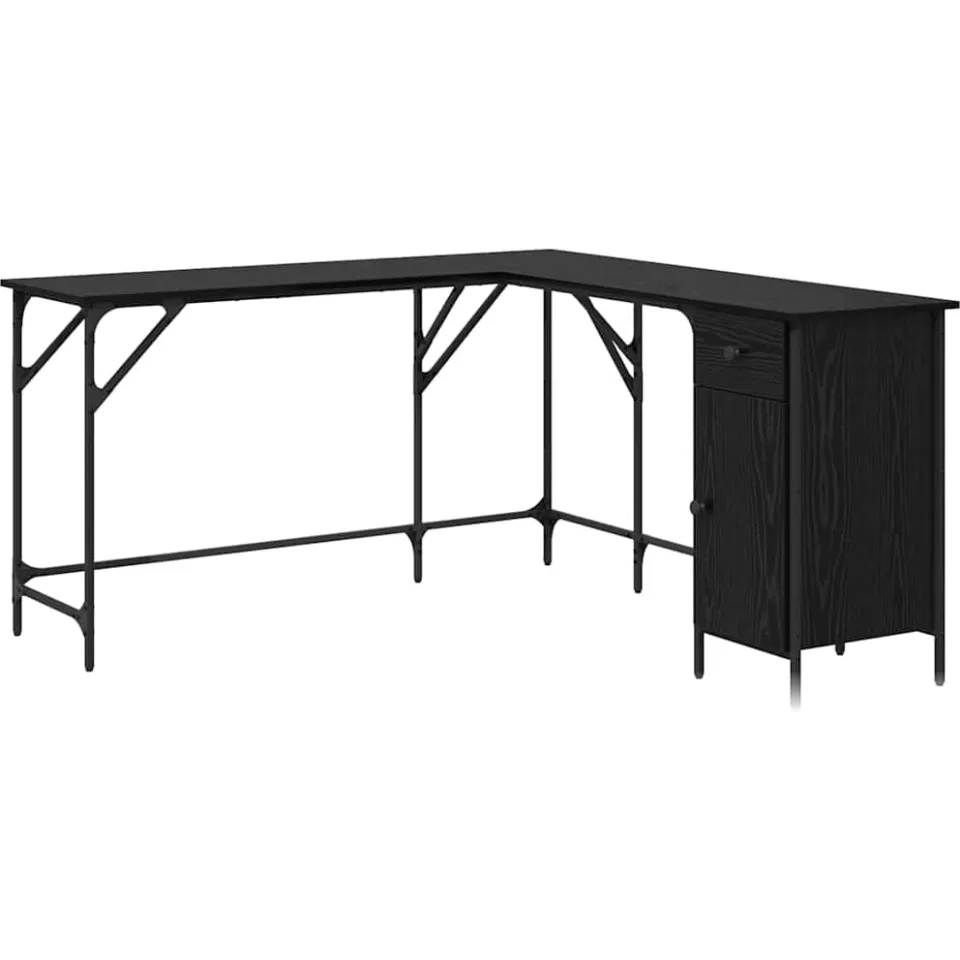 vidaXL Bureau Zwart Eiken Bewerkt hout 141 x 141 x 75 cm, foto 3