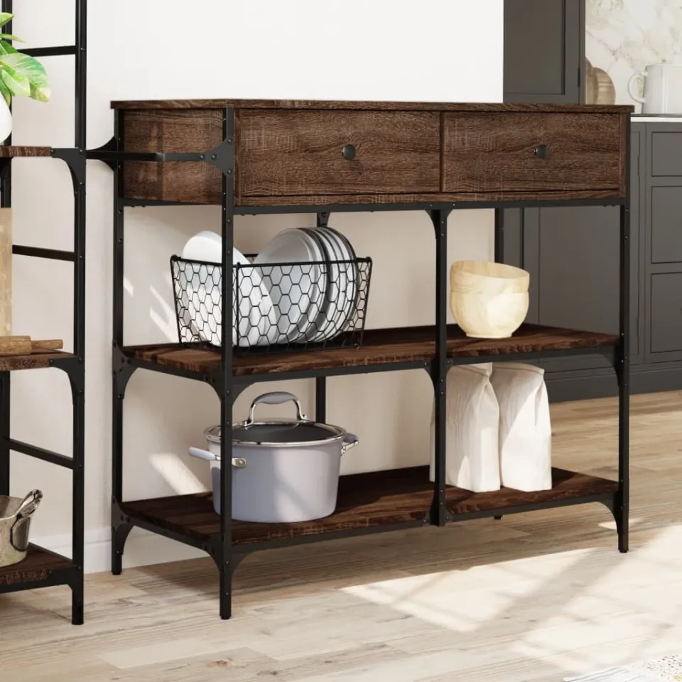 vidaXL Keukentrolley 105x42x95 cm bewerkt hout bruin eikenkleurig, foto 3