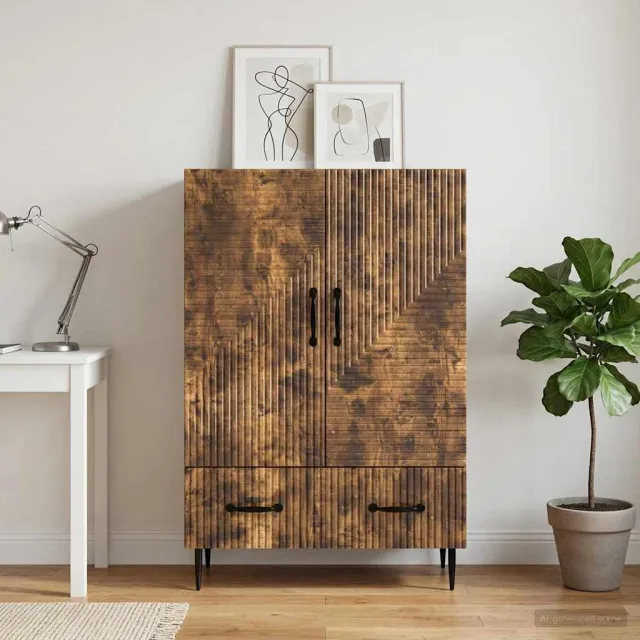 vidaXL Dressoir met lade Gerookt eiken 66 x 34,5 x 95 cm Bewerkt hout Bruin