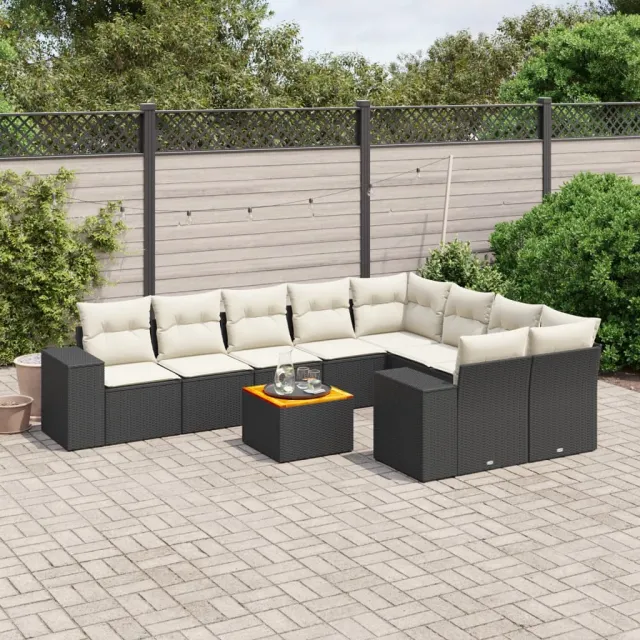 vidaXL 10-delige Loungeset met kussens poly rattan zwart, foto 2