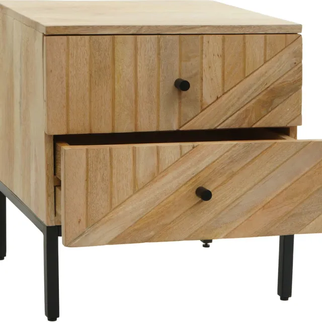 MCW Nachtkastje MCW-L95, nachtkastje nachtkastje kastje, lade mangohout 51x45x40cm MVG-gecertificeerd, naturel Beige