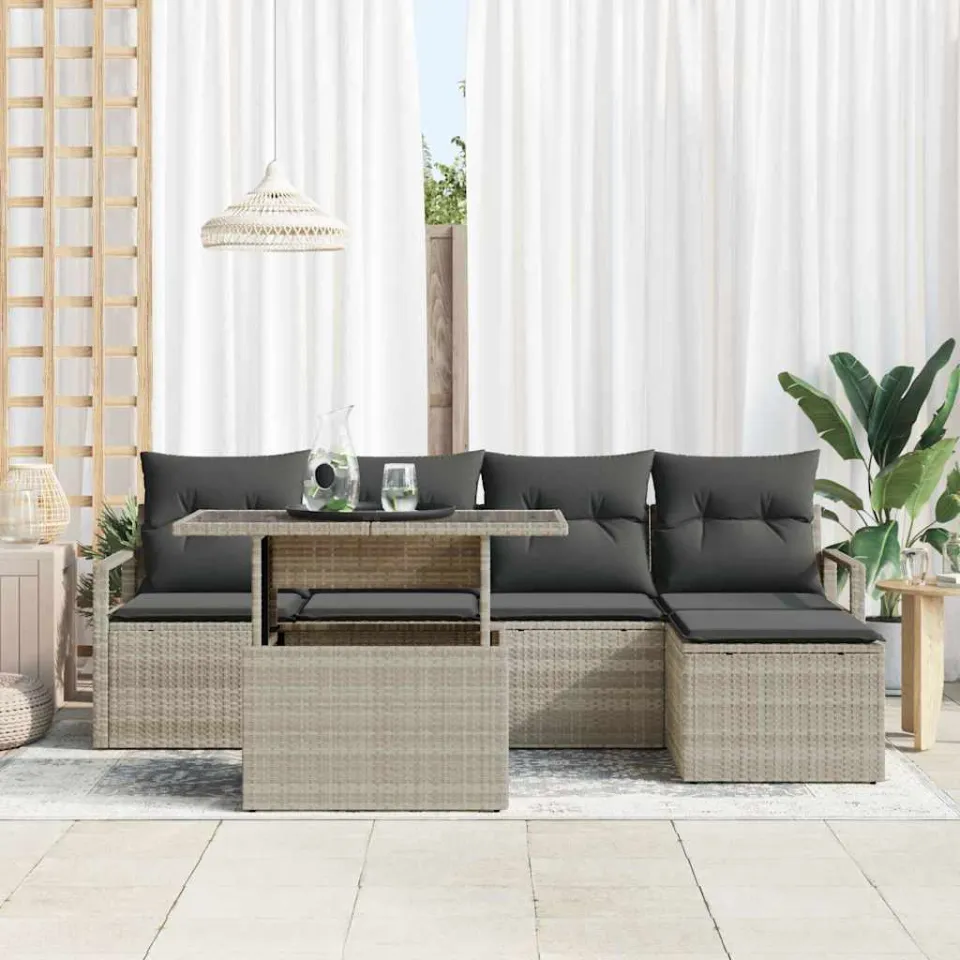 vidaXL Tuin Sofa Set 6 st Lichtgrijs poly rattan, foto 3