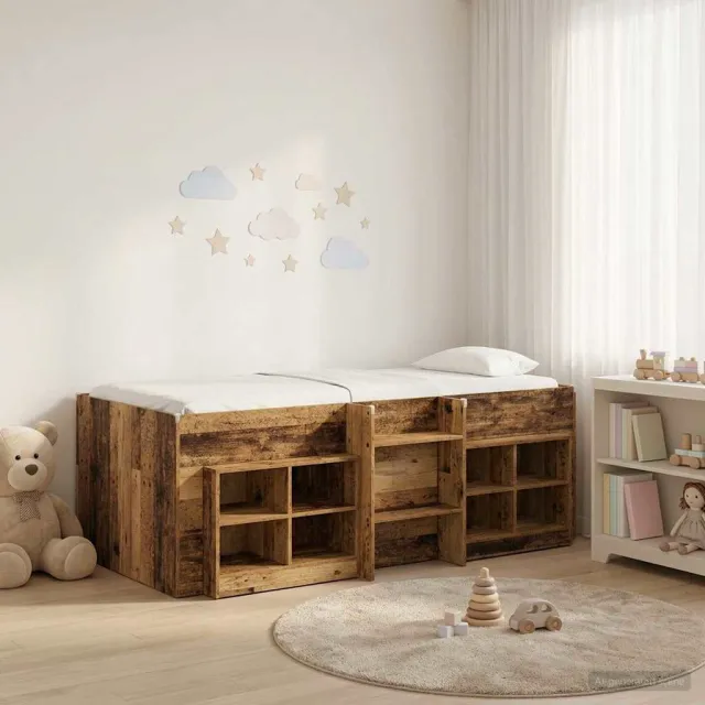 vidaXL Loft Bed Frame met Kast met plank 3 st Oud hout Bewerkt hout Bruin