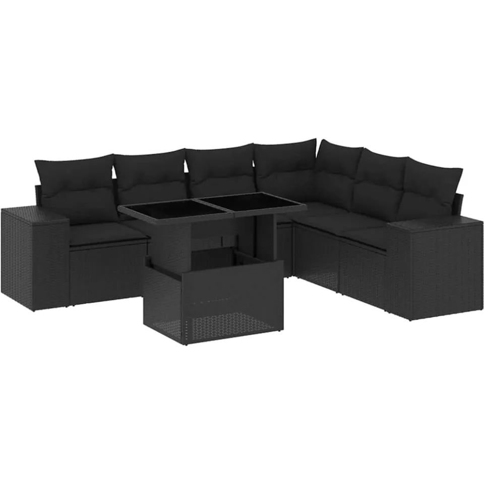 vidaXL 7-delige Loungeset met kussens poly rattan zwart