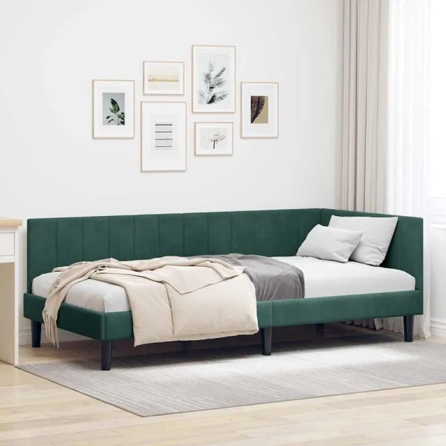 vidaXL Hoekbedframe Donkergroen 90 x 200 cm fluweel