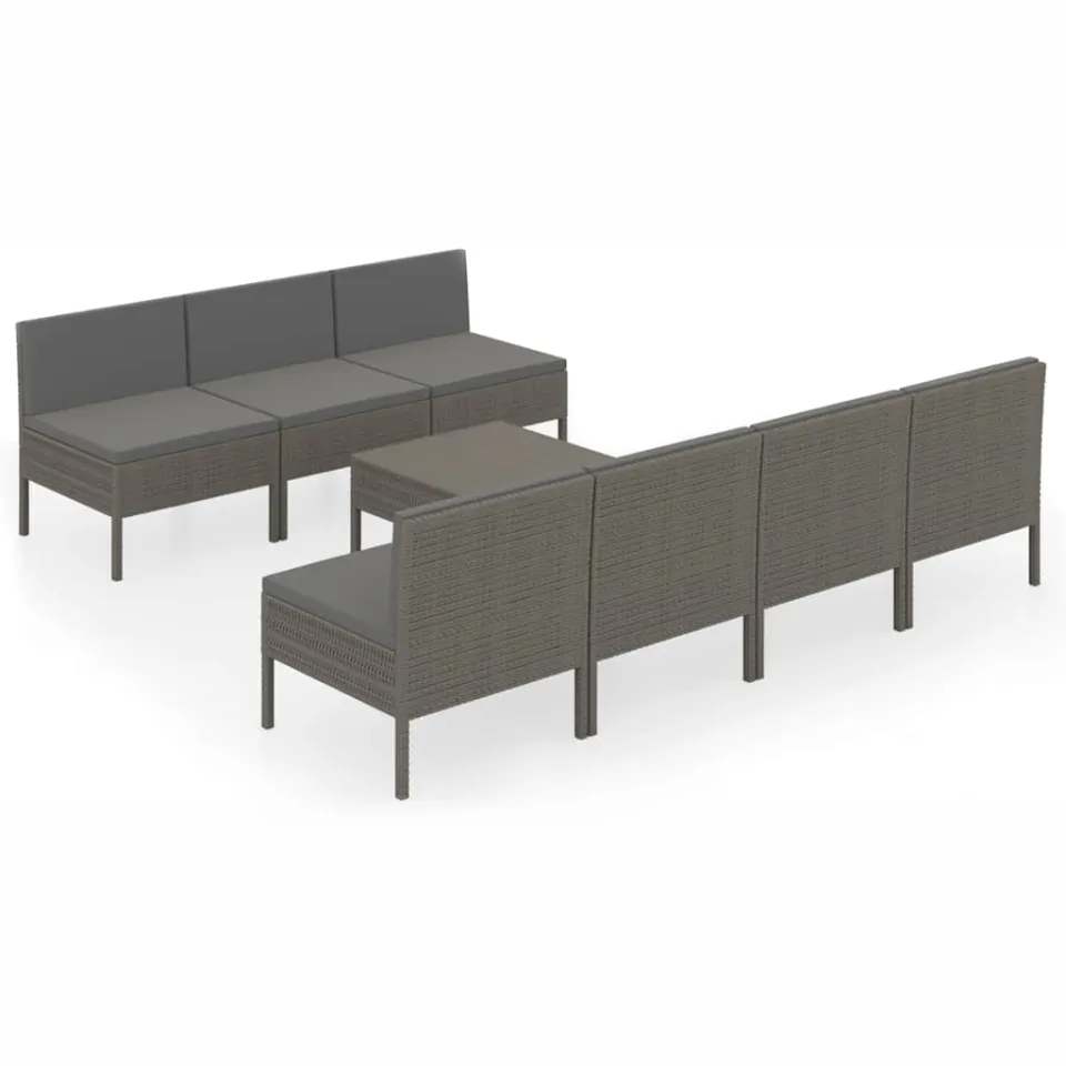 vidaXL 8-delige Loungeset met kussens poly rattan grijs, foto 3