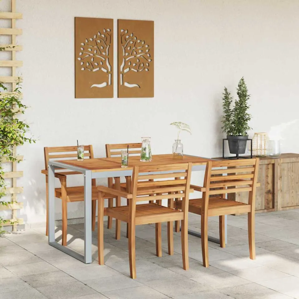 vidaXL Tuinstafel Grijs 140 x 80 x 75 cm Massief Acaciahout, foto 4