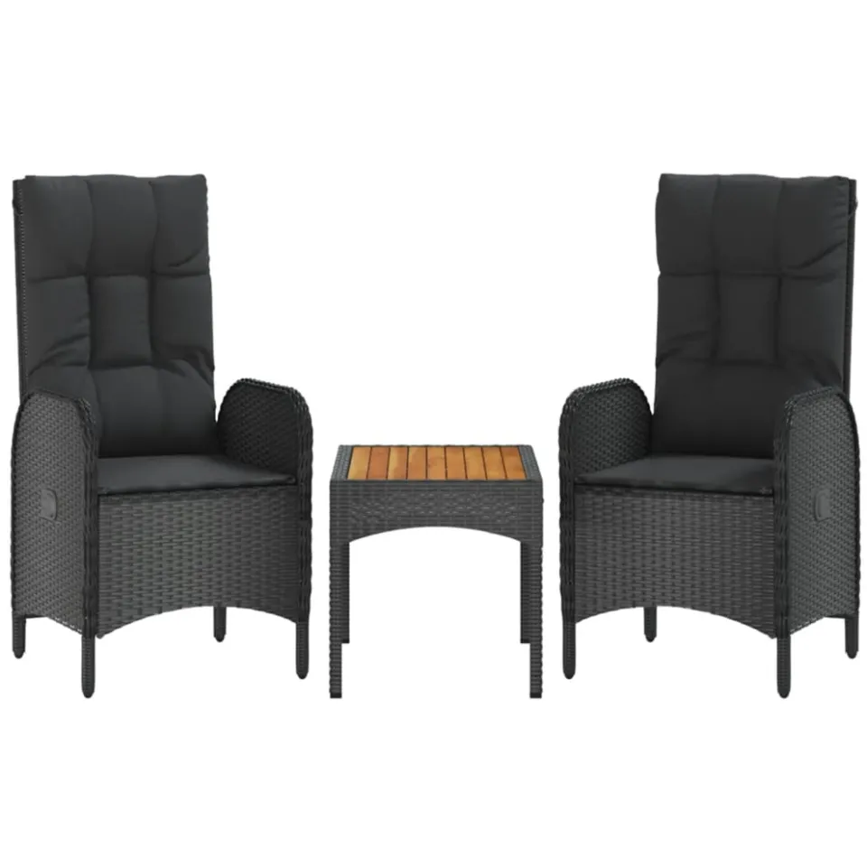 vidaXL 5-delige Tuinset met kussens poly rattan zwart