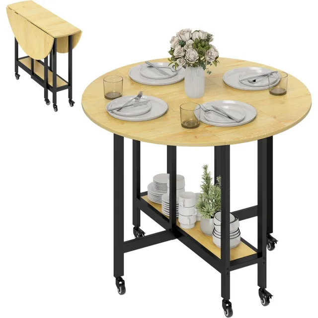 Homcom Opklapbare eettafel - Spaanplaat, staal - 100x100x75cm - Eikenhout