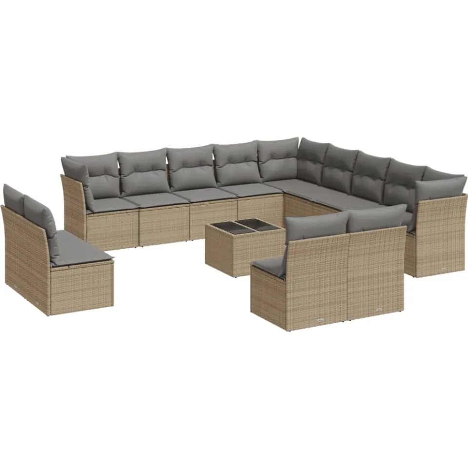 vidaXL 14-delige Loungeset met kussens poly rattan beige, foto 4