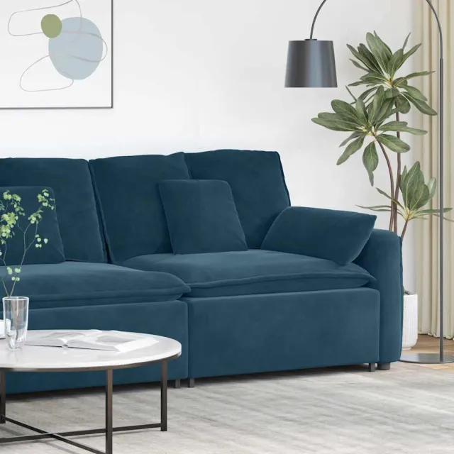 vidaXL Modulaire bank Armleuning eindmodule met kussens 100 cm blauw