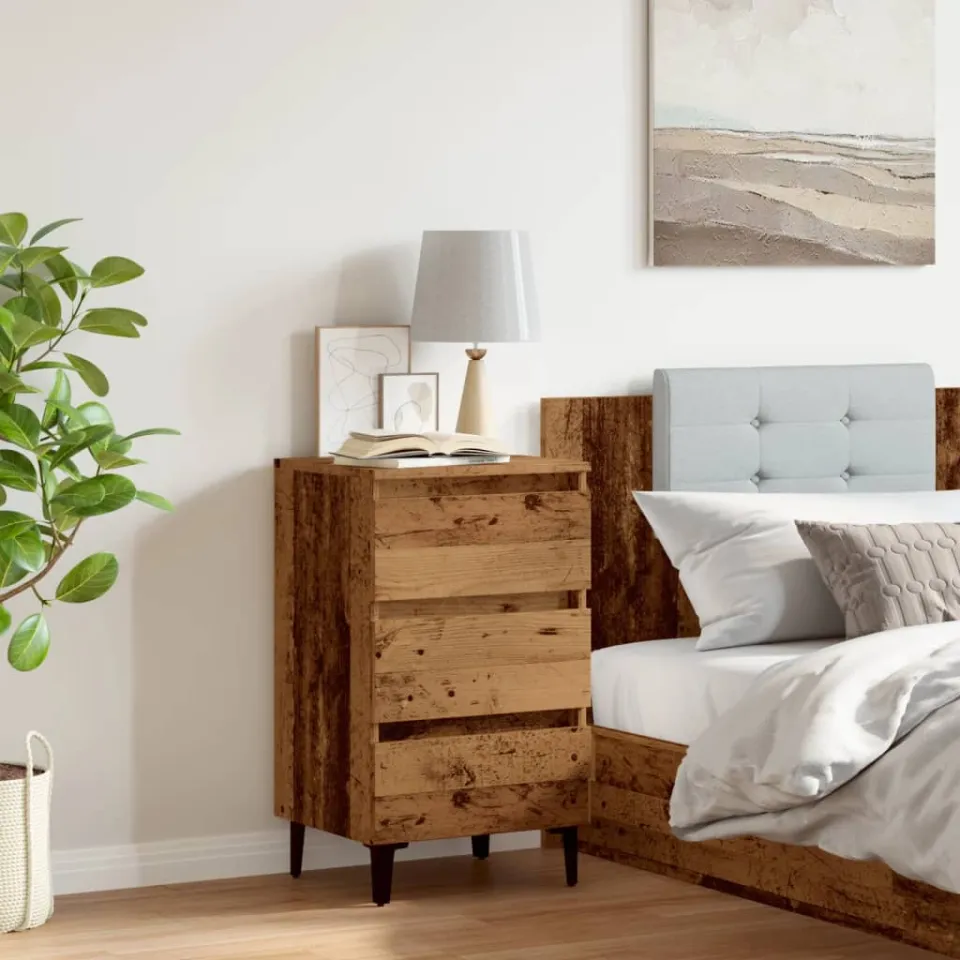 vidaXL Nachtkastje met metalen poten 40x35x69 cm oud houtkleurig bruin, foto 3
