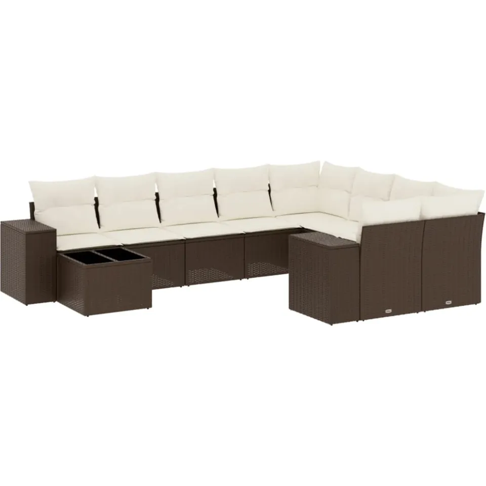 vidaXL 10-delige Loungeset met kussens poly rattan bruin