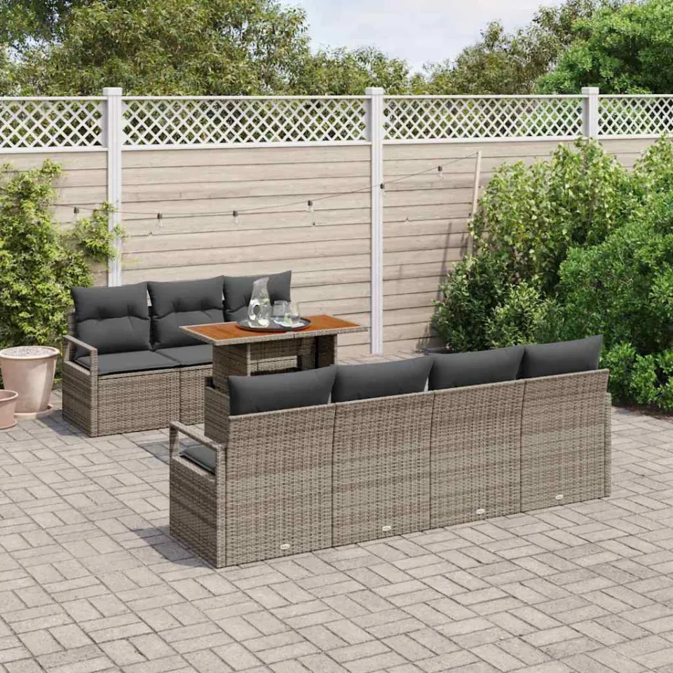 vidaXL Tuin Sofa Set 8 st Grijs Poly riet, foto 3