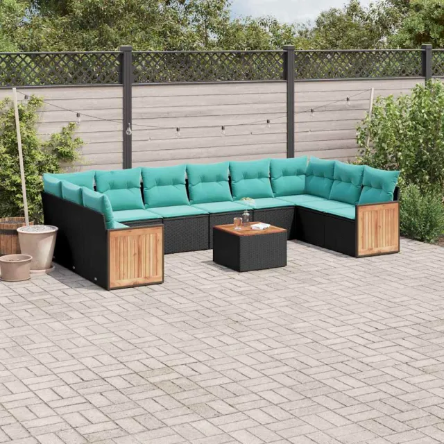 vidaXL 11-delige tuinbankset met kussens, zwart polyrotan, foto 2