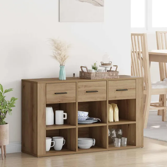 vidaXL Dressoir Artisan Eiken 100 x 30 x 59,5 cm Bewerkt hout Bruin