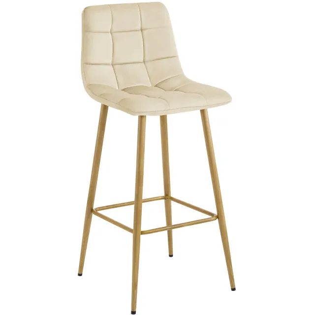 LEOBERT ARCETO Barkruk – Beige Velvet – Eikenkleurige Metalen Poten – Modern Design – Voor Keukeneiland, Bar en Keuken