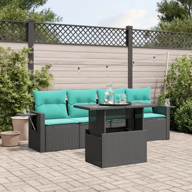 vidaXL 5-delige tuinbankset met kussens van zwart polyrotan, foto 2