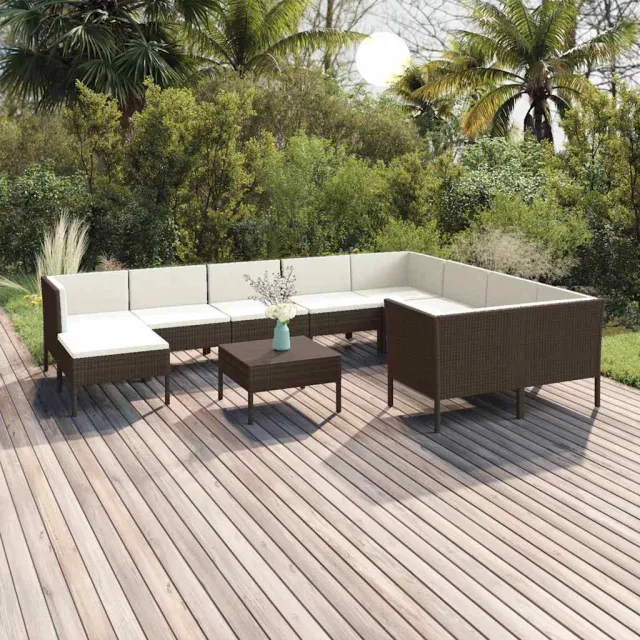 vidaXL 11-delige Loungeset met kussens poly rattan bruin, foto 2