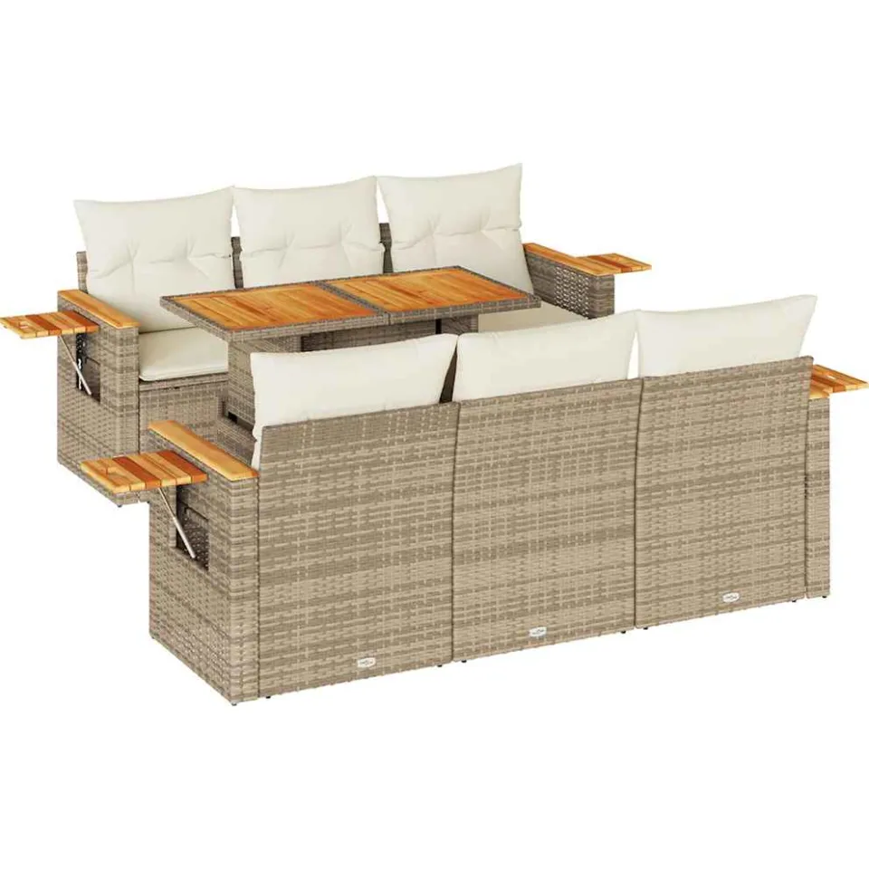 vidaXL 7-delige Loungeset met kussens poly rattan acacia beige, foto 3