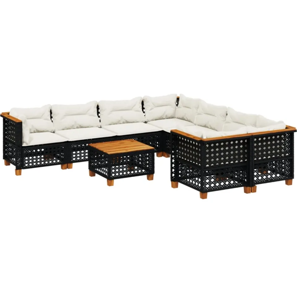 vidaXL 9-delige Loungeset met kussens poly rattan zwart