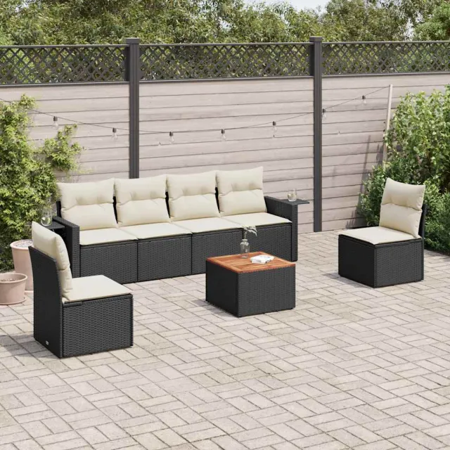 vidaXL 7-delige Loungeset met kussens poly rattan zwart, foto 2