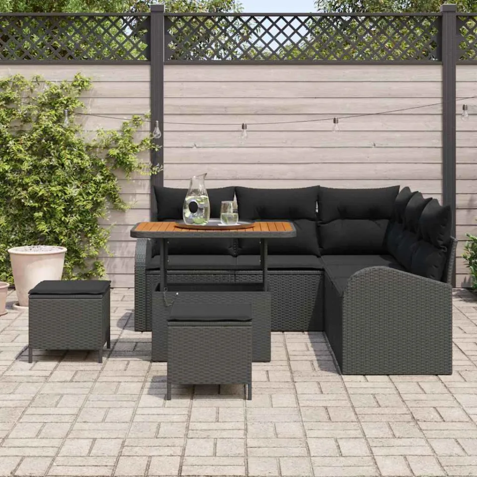 vidaXL Tuinbankenset 8 st Zwart poly rattan, foto 2