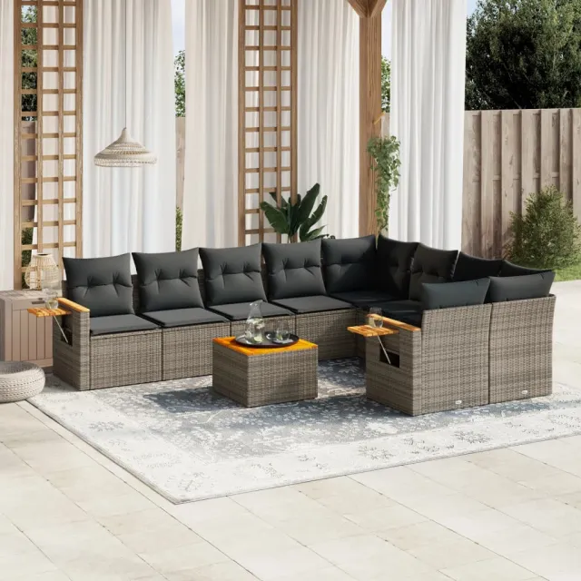 vidaXL 10-delige Loungeset met kussens poly rattan grijs, foto 2