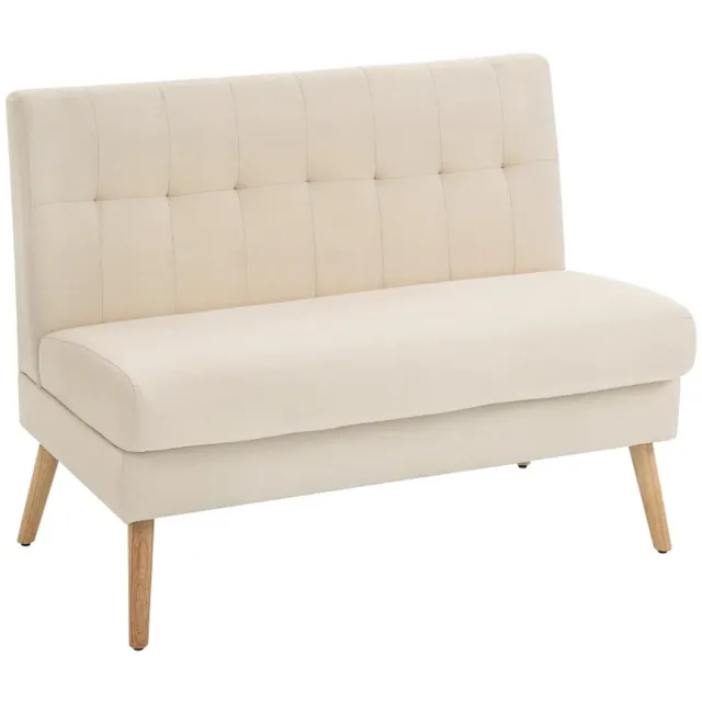 ZYLARO 2-Zitsbanken - Getufte Rugleuning - Houten Poten - Dikke Vulling - Linnenlook - Voor Kleine Ruimtes - Beige