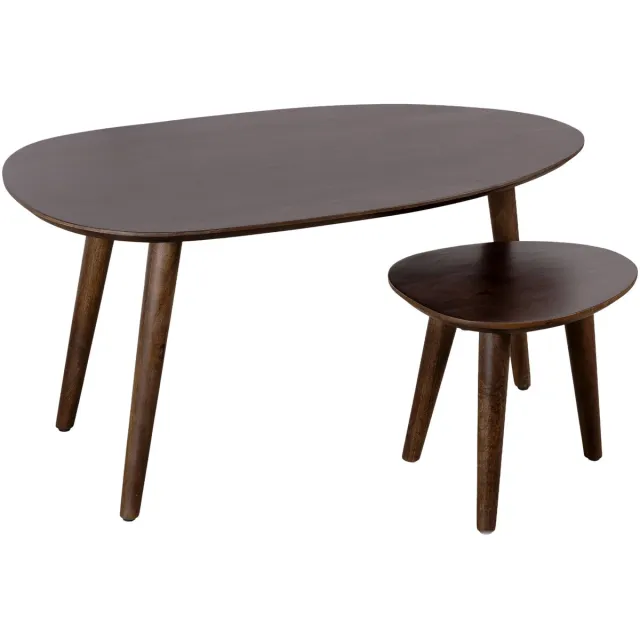 Lewis & Loft Salontafel Lela - Organisch - FSC®-gecertificeerd mangohout - Walnoot bruin - Set van 2