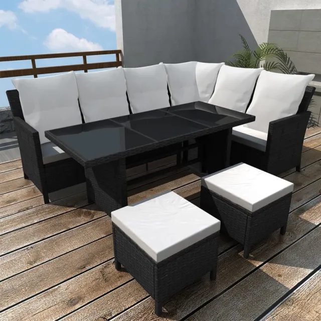 vidaXL 4-delige Loungeset met kussens poly rattan zwart, foto 2