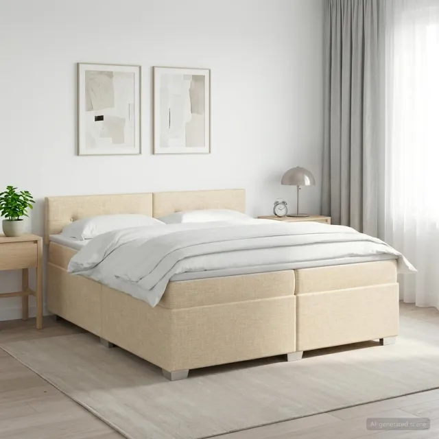 vidaXL Boxspringbed met matras Crèmekleurig 200 x 200 cm Stof