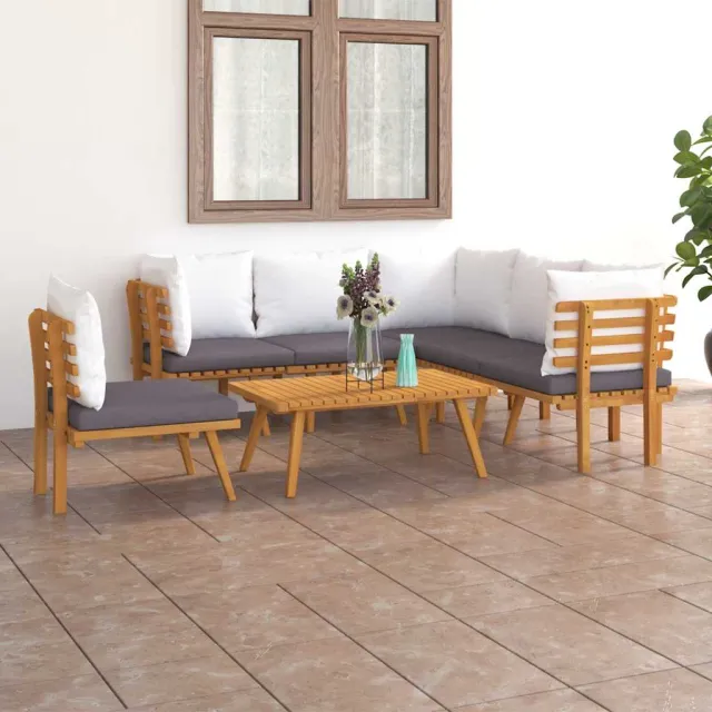 vidaXL 7-delige Loungeset met kussens massief acaciahout bruin, foto 2