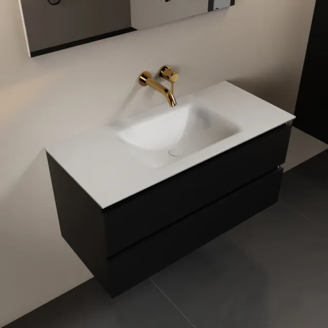 Mondiaz AIVY 100cm badmeubel Urban, wastafel Talc solid surface midden zonder kraangat (AI-351321TALC-NO - AI-M100URMI)