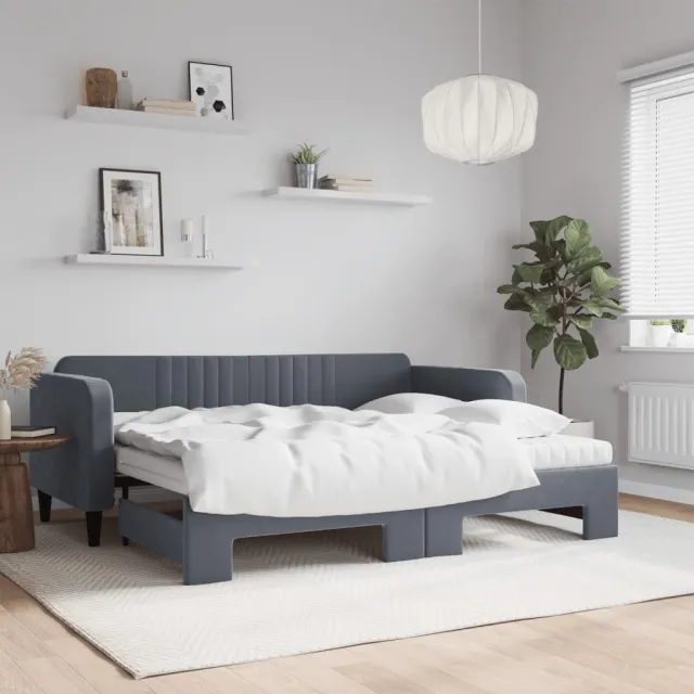 vidaXL Slaapbank onderschuifbed matrassen 90x200cm fluweel donkergrijs