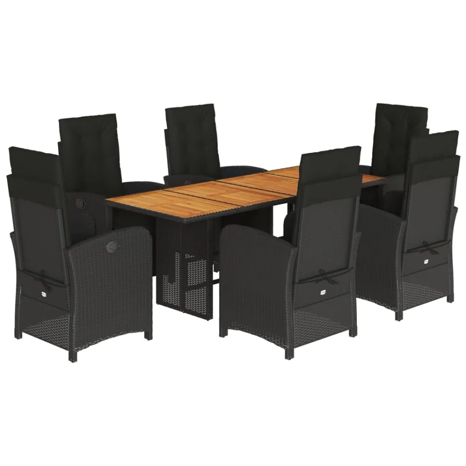 vidaXL 7-delige Tuinset met kussens poly rattan zwart, foto 3