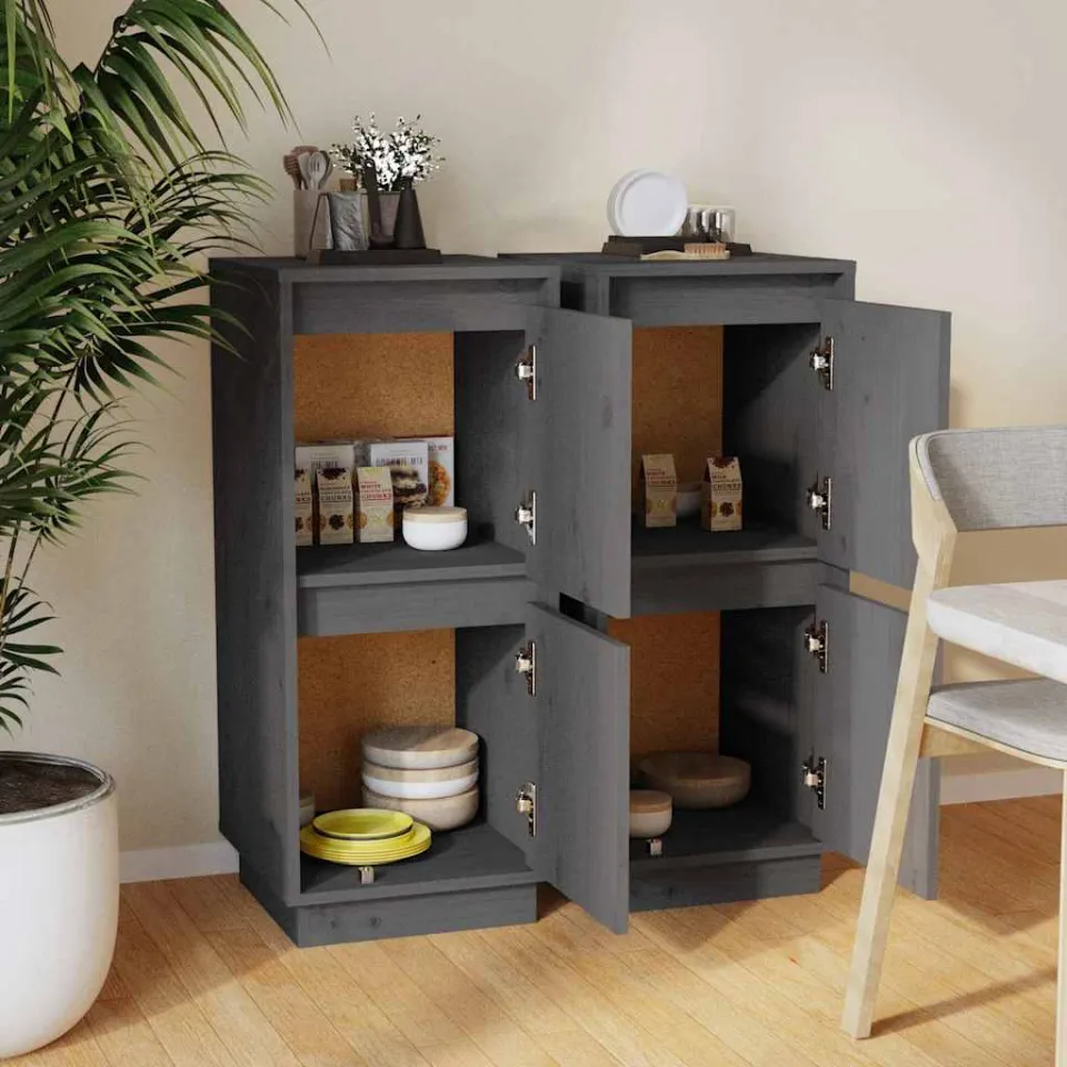 vidaXL Dressoirs 2 st 31,5x34x75 cm massief grenenhout grijs, foto 3