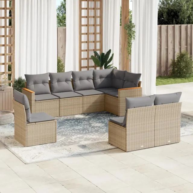 vidaXL 8-delige Loungeset met kussens poly rattan beige, foto 2
