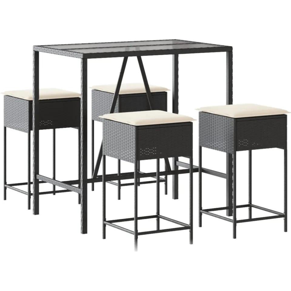 vidaXL 5-delige Tuinbarset met kussens poly rattan zwart, foto 4