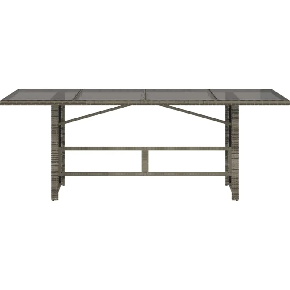 vidaXL Tuintafel met glazen blad 190x80x75 cm poly rattan grijs